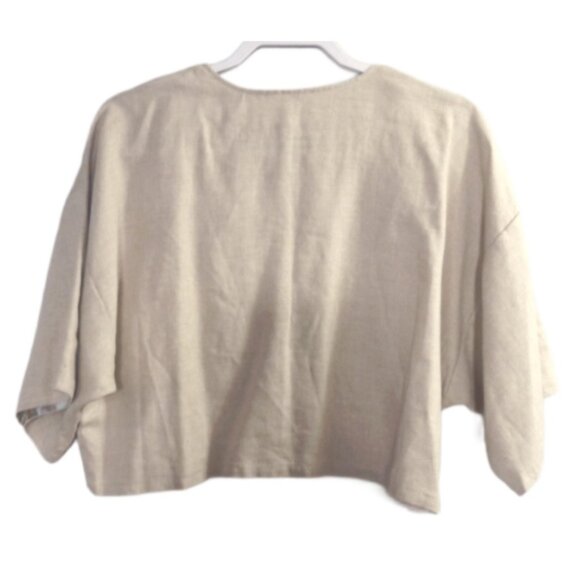 Women's tan linen crop top V Neck 1/2 lined sleeves size XL - Picture 4 of 4